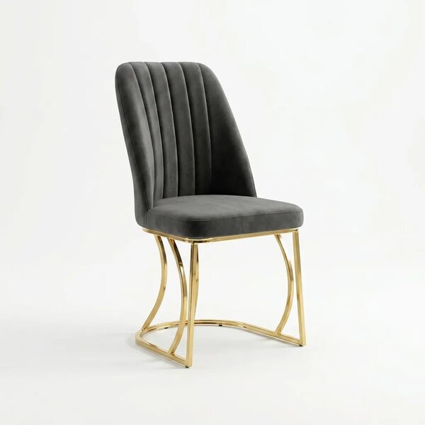 Set Masa şi 6 Scaune Monza, Stil Elegant, Detalii Aurii, 90x180 cm, Blat Marmorat Negru