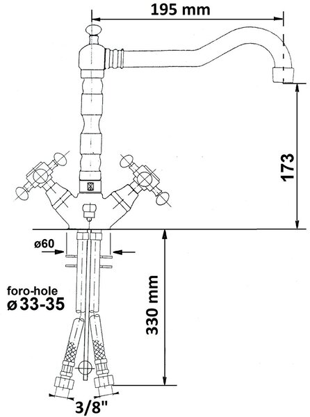 Sapho Antea baterie lavoar stativ auriu 3375