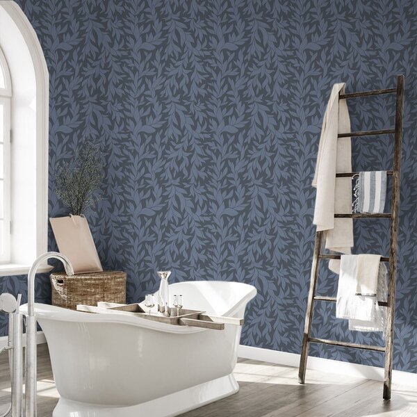 Tapet Fundal albastru grafit și frunze albastre, contur texturat, Tapet natura, Tapet frunze, a00616v2 : Uwalls.ro
