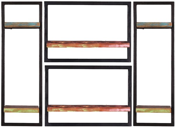 Set rafturi de perete din lemn reciclat colorat, 4 buc