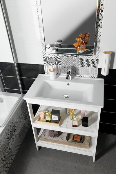 Aqualine Zuno lavoar 75x45 cm dreptunghiular clasică-mobilier alb luciu 9075