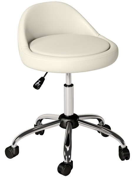 HOMCOM Taburet de lucru rotativ cu role, reglabil pe înălțime, 50 cm x 50 cm x 83 cm, Alb | Aosom Romania