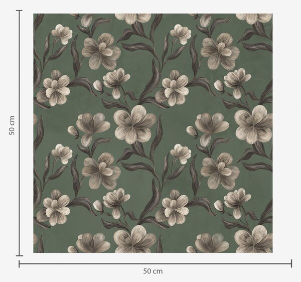 Tapet Flori bej pe un fundal verde intens, Tapet flori, a00626v3 : Uwalls.ro