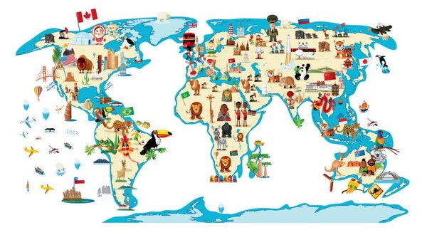Autocolant de perete Ambiance World Map Ethnic Tour