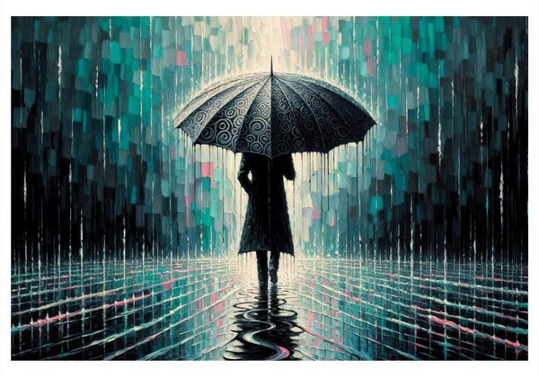 Tablou zi ploioasă cu umbrelă