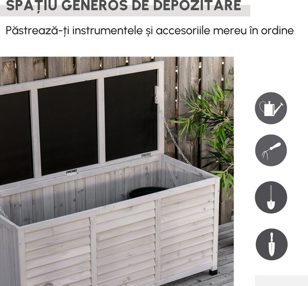 Outsunny Banca Conteiner de depozitare pentru extern si Gradina in Lemn, Gri 127Lx56Lx60Hcm | Aosom Romania