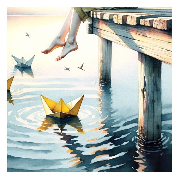 Tablou relaxare pe ponton la lac