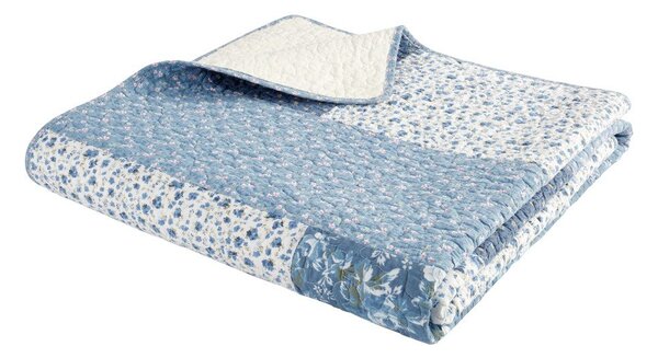 Cuvertură albastră matlasată din bumbac 220x230 cm Floral Patchwork – Bianca