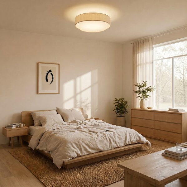 Lindby Plafonieră LED Winona, cu cablu, 48 cm, crem, CCT, reglabil, Bej, Camera de zi / sufragerie, Țesătură / Textil