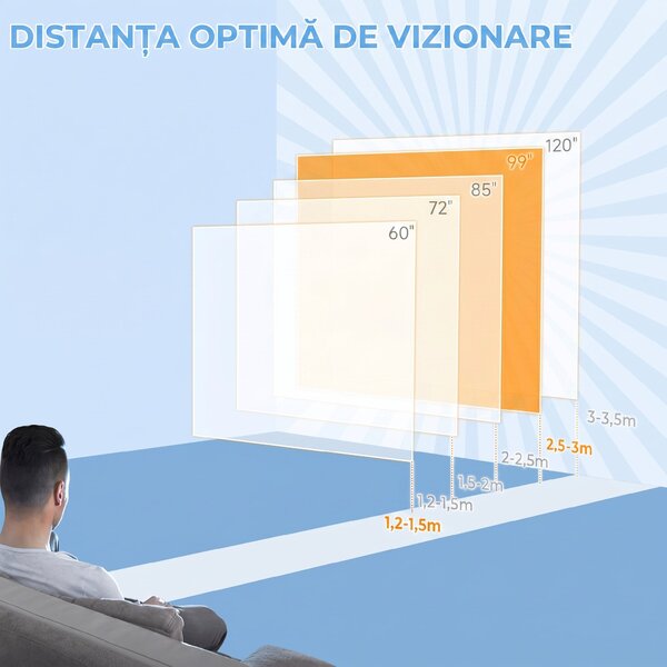 Ecran de Proiectie Motorizat de 84 de inci, 4K HD 16:9, cu Doua Telecomenzi pentru Interior/Exterior 215x8x140cm HOMCOM | Aosom Romania