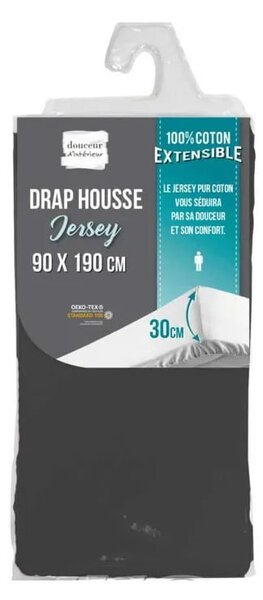 Cearceaf gri antracit din jerseu cu elastic 90x190 cm Jersy – douceur d'intérieur
