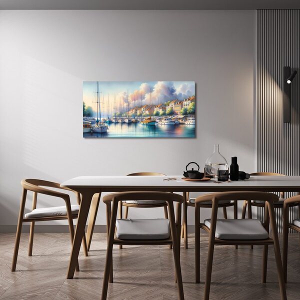 Tablou port cu case colorate
