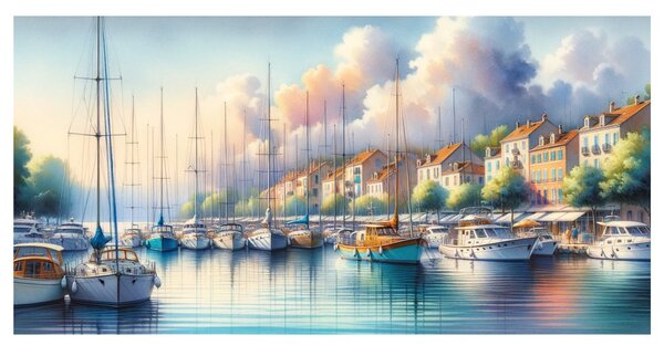 Tablou port cu case colorate