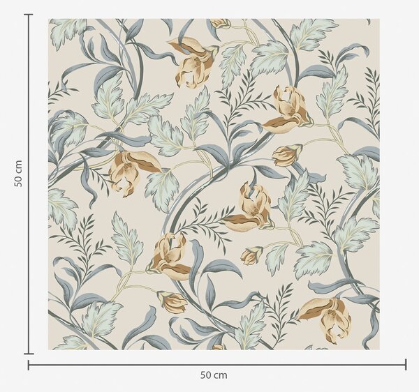 Tapet Flori vintage cu frunze albastre pe fond crem, Tapet flori, a00717 : Uwalls.ro