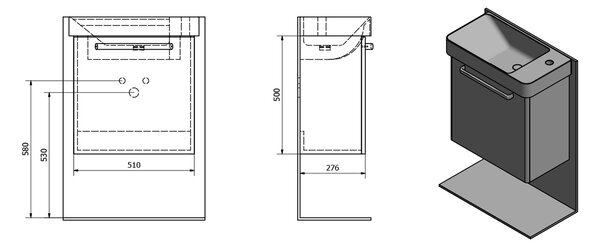 Sapho Latus dulap 51x28x50 cm sub chiuveta pe perete alb LT080-3030
