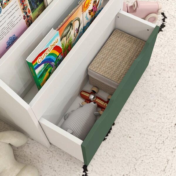 AIYAPLAY Bibliotecă pentru Copii cu Rafturi, Sertar, pentru Dormitor, Cameră de Joacă, Alb și Verde | Aosom Romania
