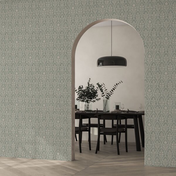 Tapet Damasc mentolat cu medalioane florale fine, Tapet flori, a00741 : Uwalls.ro