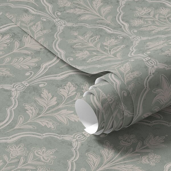 Tapet Damasc mentolat cu medalioane florale fine, Tapet flori, a00741 : Uwalls.ro