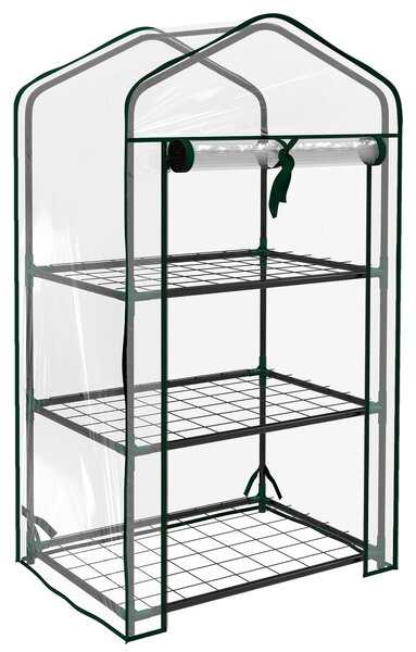 Outsunny Sera de Balcon cu 3 Niveluri și Ușă Rulantă, Sera pentru Grădină cu Structură din Oțel și Acoperiș din Plastic, pentru Plante, Flori, Fructe, 59x39x127 cm, Transparentă | Aosom Romania