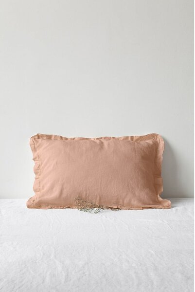 Față de pernă din in cu tiv plisat Linen Tales, 50 x 60 cm, maro teracotă