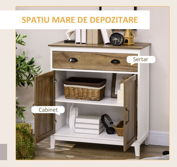 HOMCOM Dulap Multifuncțional Rustic din PAL cu Sertar și Spațiu de Depozitare, 78.5x39x89.4cm, Design Clasic, Alb | Aosom Romania
