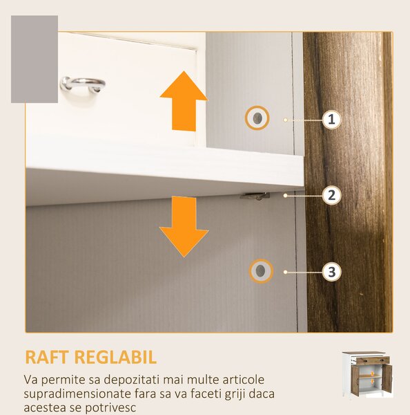 HOMCOM Dulap Multifuncțional Rustic din PAL cu Sertar și Spațiu de Depozitare, 78.5x39x89.4cm, Design Clasic, Alb | Aosom Romania