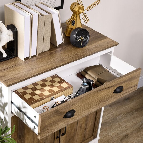 HOMCOM Dulap Multifuncțional Rustic din PAL cu Sertar și Spațiu de Depozitare, 78.5x39x89.4cm, Design Clasic, Alb | Aosom Romania
