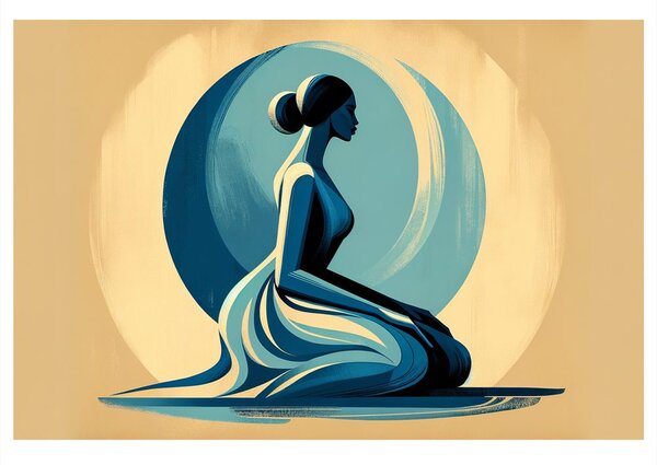 Tablou femeie meditând în albastru