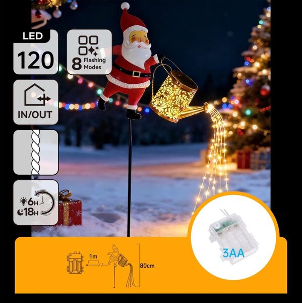 Aigostar- LED decor de Crăciun de exterior 120xLED/3xAA/8 funcții 80 cm IP44 Santa/alb cald