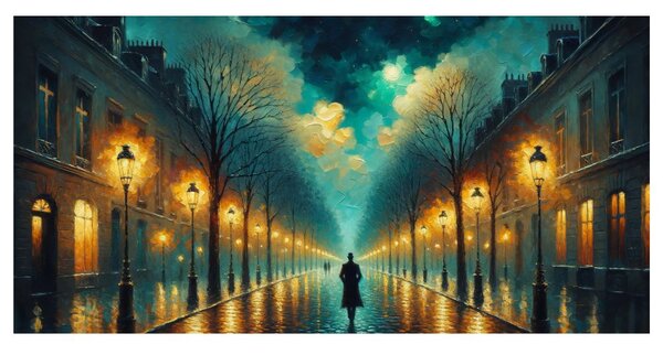 Tablou stradă romantică cu felinare
