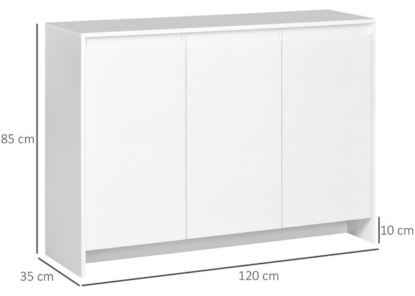 HOMCOM Bufet Modern cu 12 Rafturi, PAL, pentru Bucătărie, Sufragerie, Hol, 120x35x85 cm, Alb, Spațiu Amplu de Depozitare | Aosom Romania