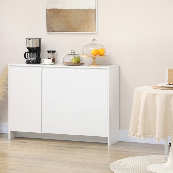 HOMCOM Bufet Modern cu 12 Rafturi, PAL, pentru Bucătărie, Sufragerie, Hol, 120x35x85 cm, Alb, Spațiu Amplu de Depozitare | Aosom Romania