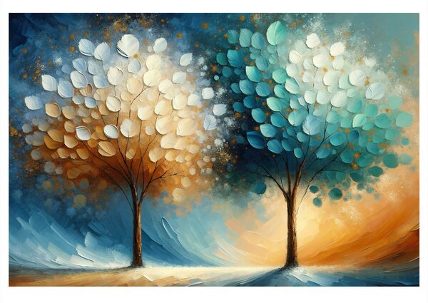 Tablou doi arbori ai vieții colorați