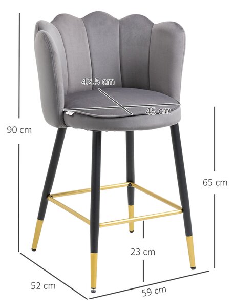 HOMCOM Set de 2 Scaune de Bar Elegante, Înalte cu Spătar, Bază din Oțel Stabil, Gri Carbune, pentru Bucătărie | Aosom Romania