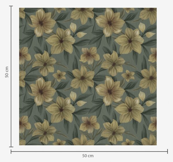 Tapet Flori ocru pe un fundal verde intens, model dens, Tapet flori, a00628 : Uwalls.ro