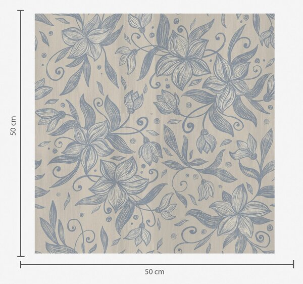 Tapet Model floral liniar albastru pe fond bej cald, Tapet flori, a00630v2 : Uwalls.ro