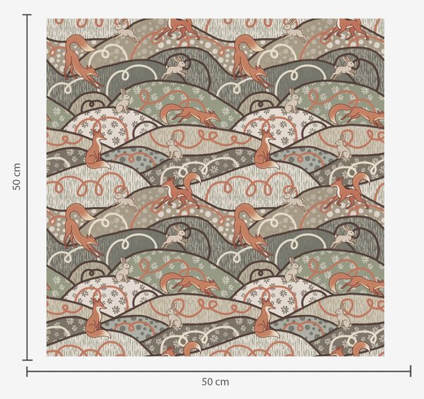 Tapet Vulpi și iepuri pe dealuri ondulate, model retro, Tapet modern, a00690 : Uwalls.ro