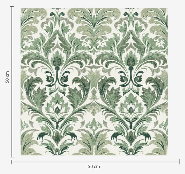 Tapet Damasc verde cu textură în relief pe un fundal deschis, Tapet stil oriental, a00692 : Uwalls.ro