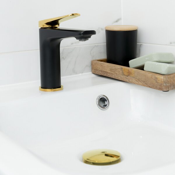 Laveo Rubio, baterie chiuveta h-148 cu dop de scurgere ClickClack, negru-auriu lucios, LAV-BVR_722G