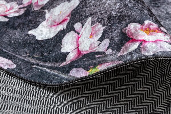 ANDRE 28170 covor lavabil Flori anti-alunecare - gri / roz