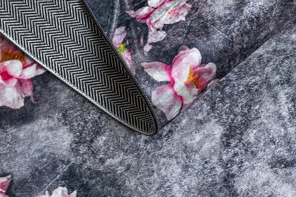 ANDRE 28170 covor lavabil Flori anti-alunecare - gri / roz