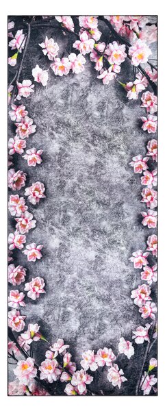 ANDRE 28170 covor lavabil Flori anti-alunecare - gri / roz