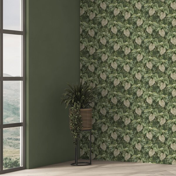 Tapet Frunze luxuriante de filodendron în nuanțe de verde și fildeș, Tapet natura, Tapet frunze, a00695 : Uwalls.ro