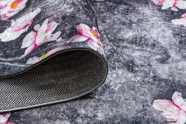 ANDRE 28170 covor lavabil Flori anti-alunecare - gri / roz