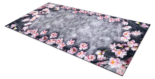 ANDRE 28170 covor lavabil Flori anti-alunecare - gri / roz