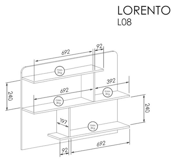 Etajeră suspendată pentru camera copiilor Lorento L8, alb/stejar nash (110 cm)
