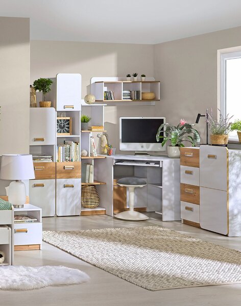 Bibliotecă joasă pentru camera copiilor Lorento L5, alb/stejar nash (80 cm)