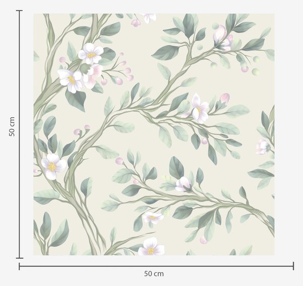 Tapet Ramuri delicate înflorite pe fond crem, pastelate, Tapet flori, a00793 : Uwalls.ro