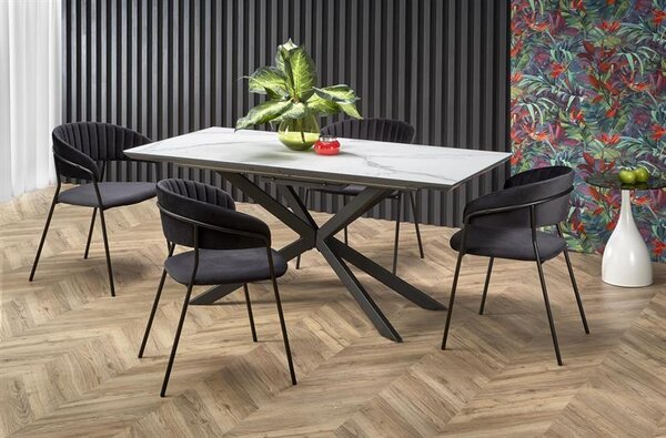 Masă de sufragerie extensibilă 160-200 cm Delma (marmură alb + negru + gri) (pentru 6 8 persoane). 1048919