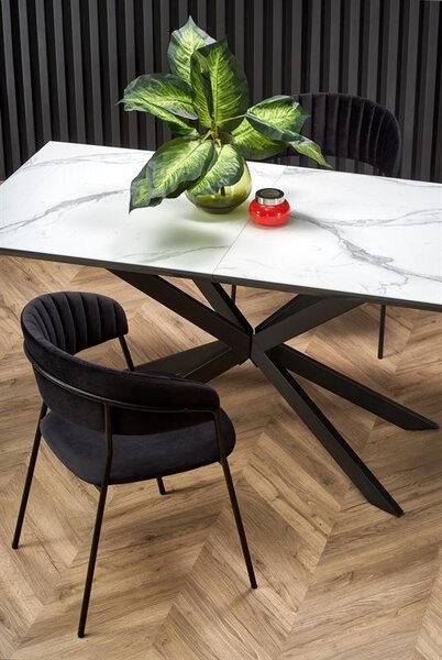Masă de sufragerie extensibilă 160-200 cm Delma (marmură alb + negru + gri) (pentru 6 8 persoane). 1048919